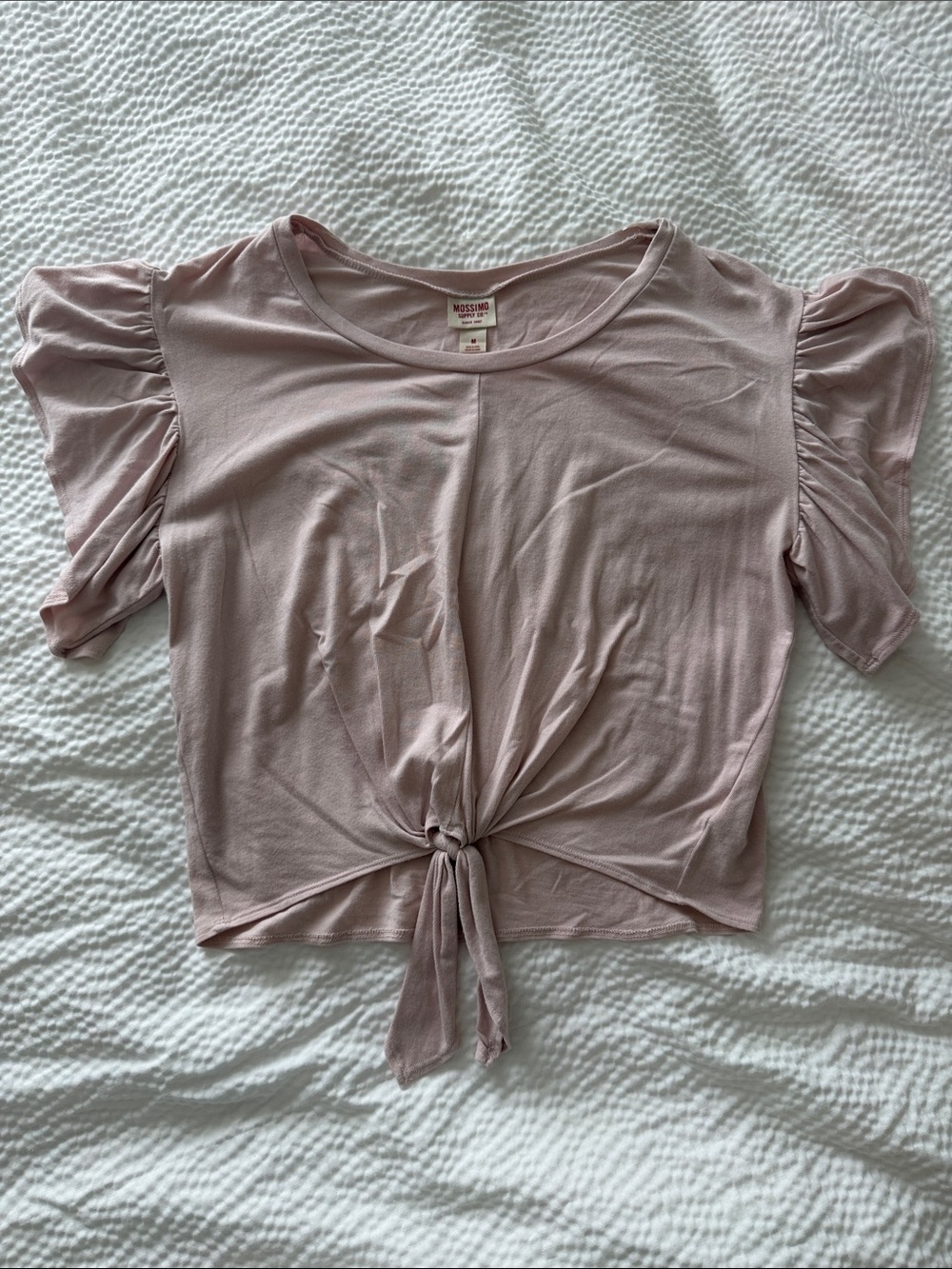 Mossimo Supply Co. Blush Pink Tie-Front Puff Sleeve Crop Top